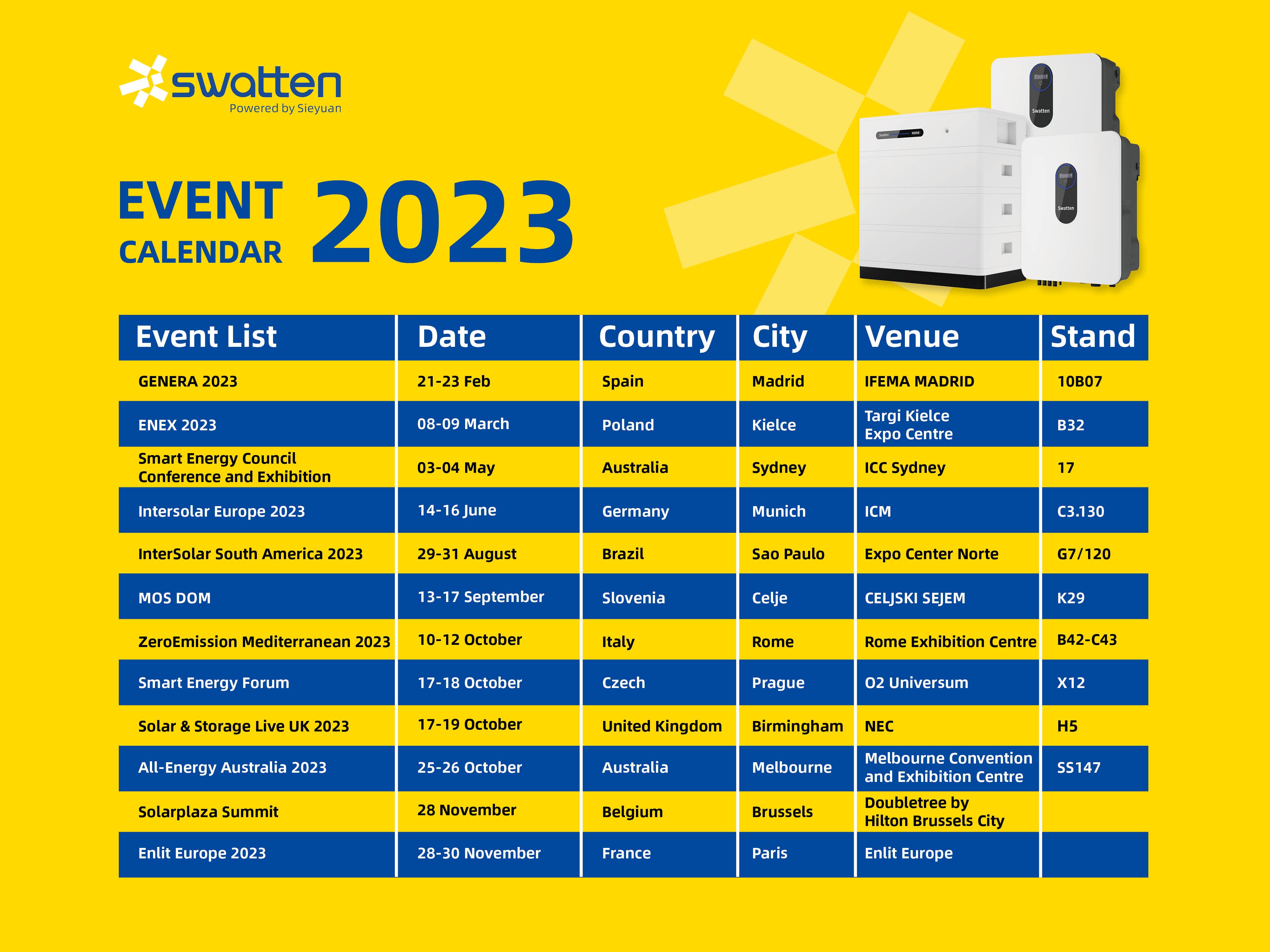 Calendario de exposiciones Swatten 2023