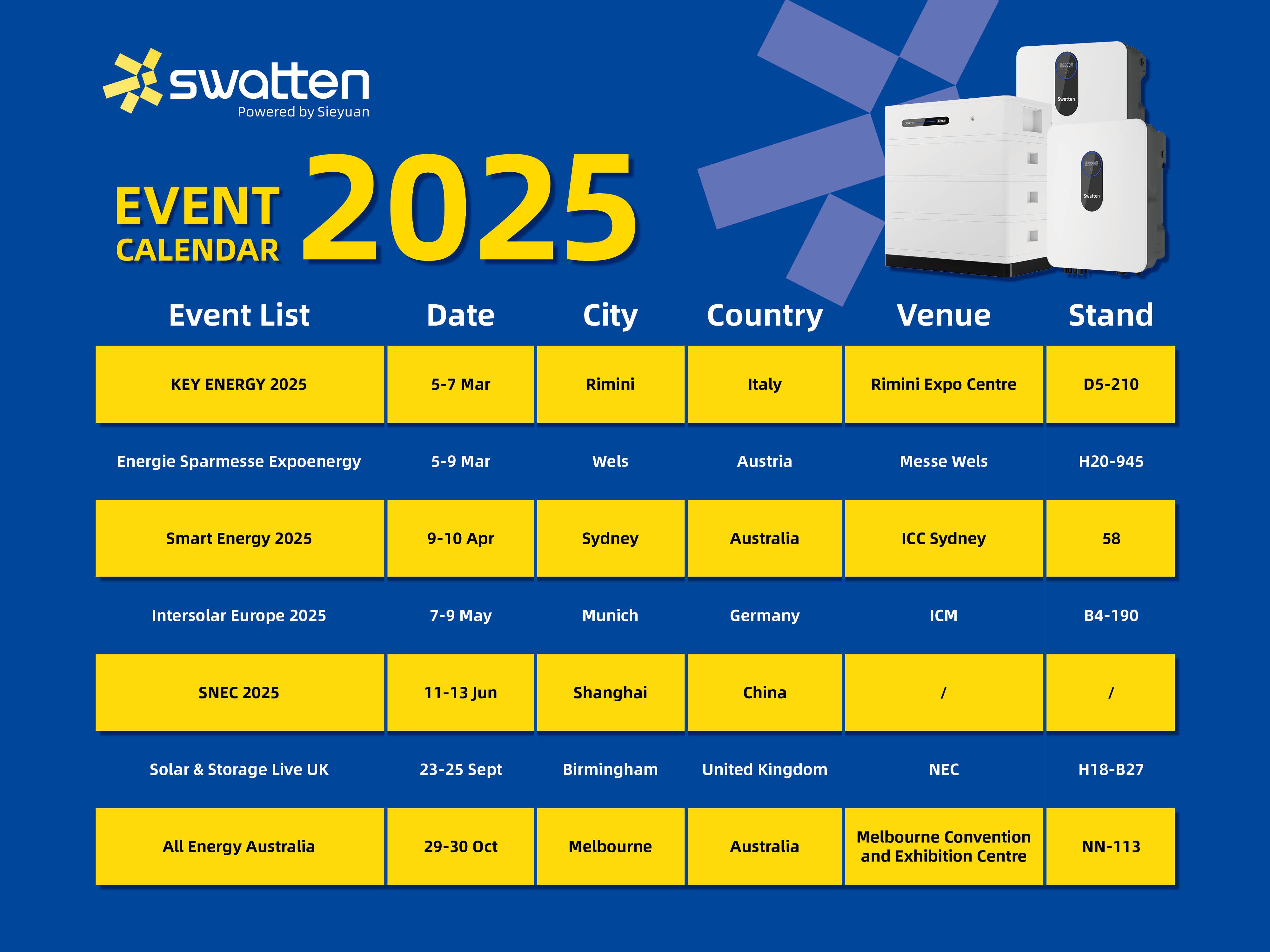 Calendario de exposiciones Swatten 2025