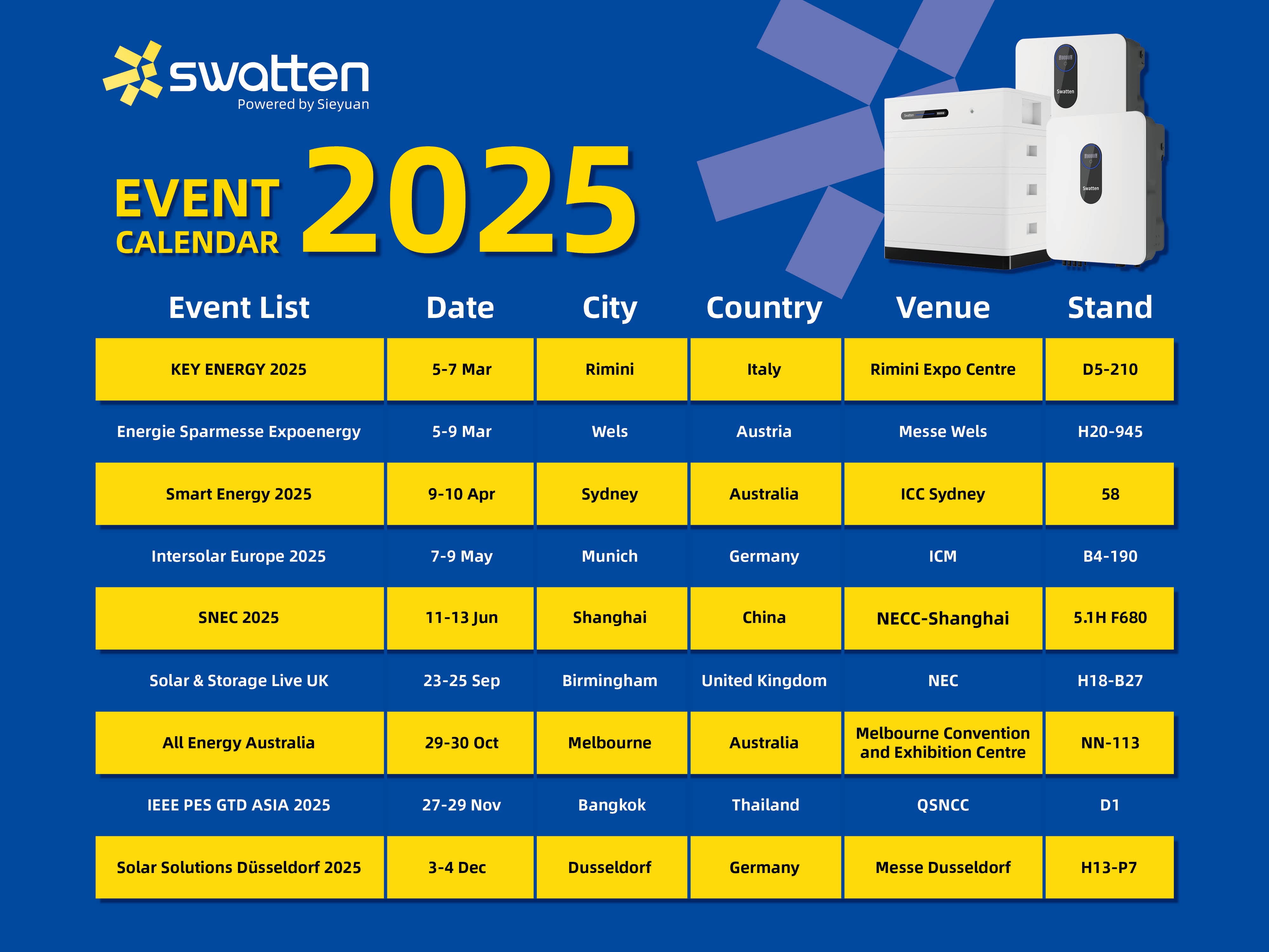 Calendario de exposiciones Swatten 2025